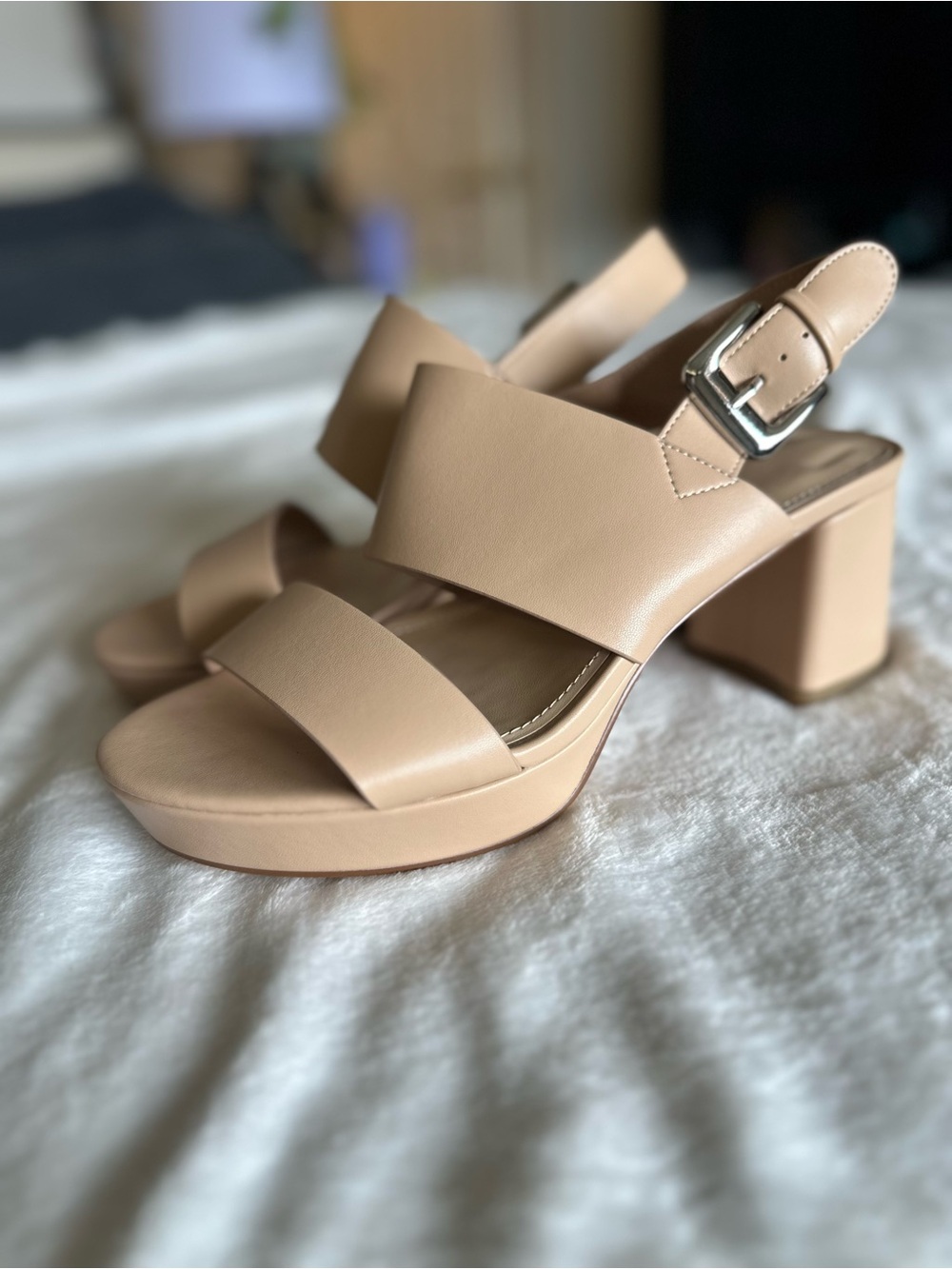 NWOT Nude Heel Sandals with Buckle Strap
